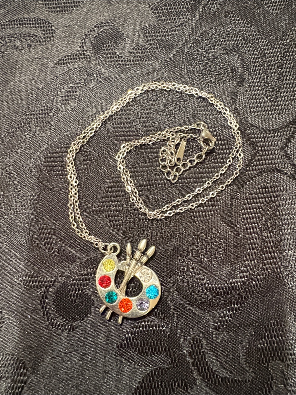 Silver Artist Palette Necklace with Multicolor Gem Accents